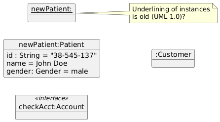 Object diagram with instance specification