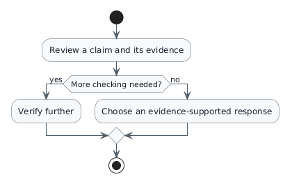 Generic activity diagram that asks whether more checking is needed before choosing an evidence-supported response.